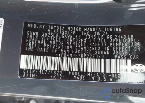 2024 Toyota Corolla Le from USA, damaged, VIN 5YFB4MDE7RP227070